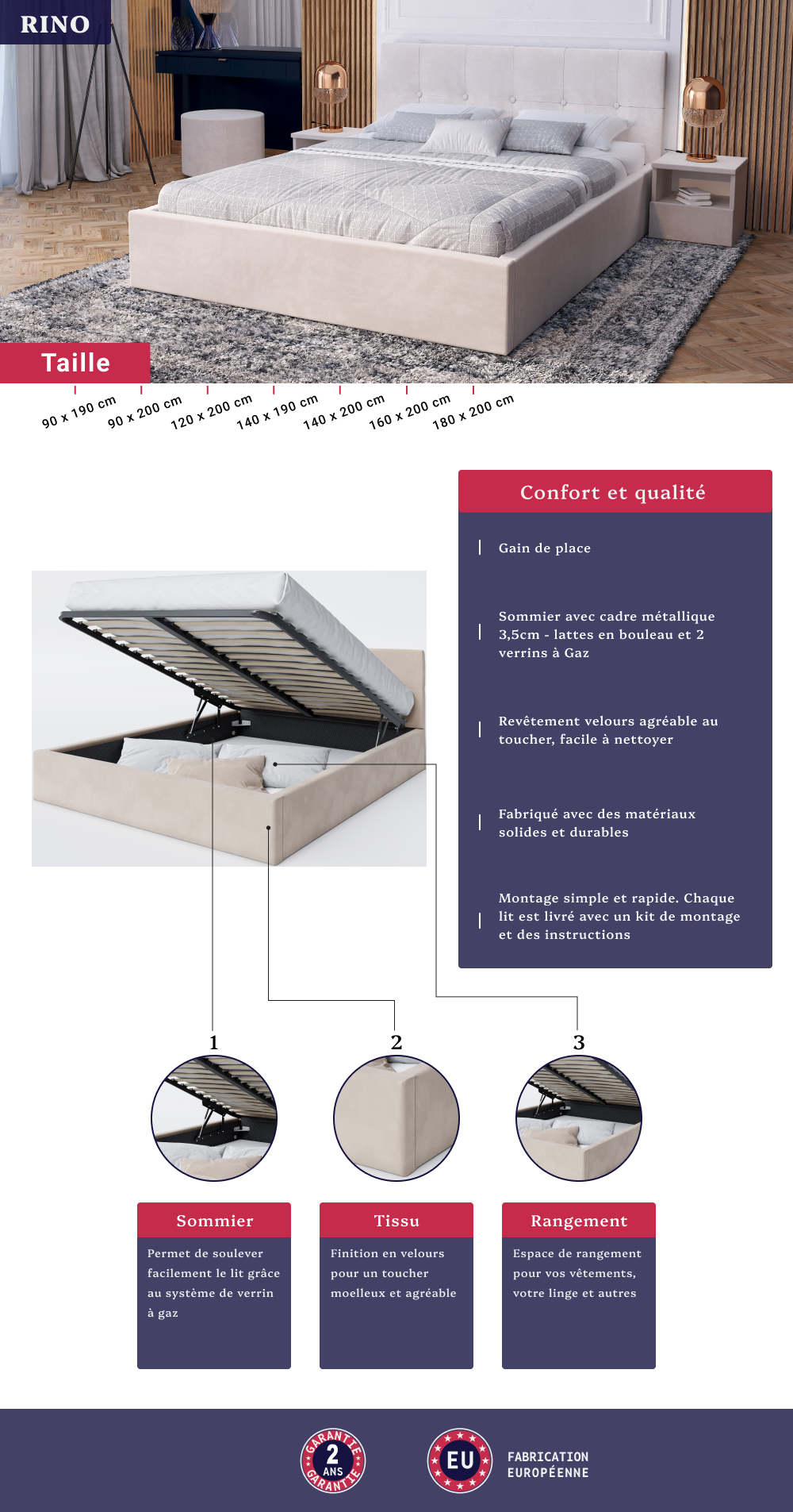 Image de la fiche technique du lit coffre Rino